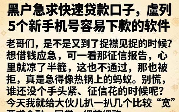 黑户急求快速贷款的口子，胪列5个新手机号容易下款的软件