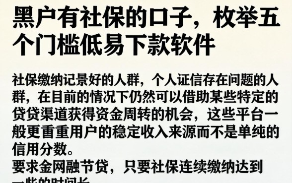 黑户有社保的口子，枚举五个门槛低易下款软件