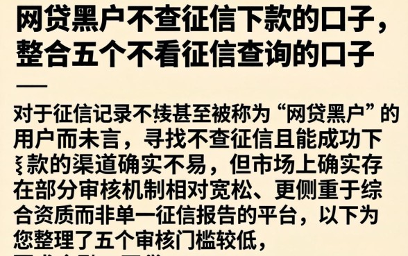 网贷黑户不查征信下款的口子，整合五个不看征信查询的口子