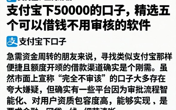 支付宝下50000的口子，精选五个可以借钱不用审核的软件