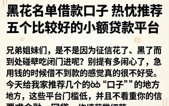 黑花名单借款口子，热忱推荐五个比较好的小额贷款平台