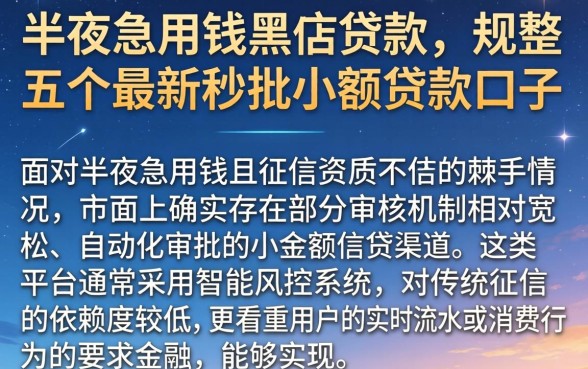 半夜急用钱黑户贷款，规整五个最新秒批小额贷款口子