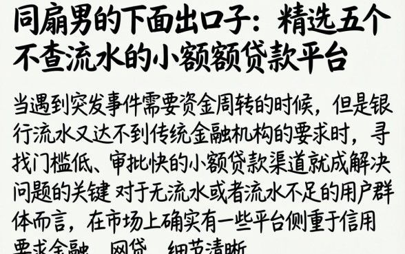 同房男的下面出口子，精选五个不查流水的小额度贷款平台