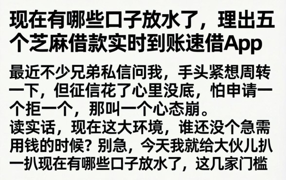现在有哪些口子放水了，理出五个芝麻借款实时到账速借app