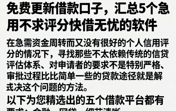 免费更新借款口子，汇总5个急用不求评分快借无忧的软件