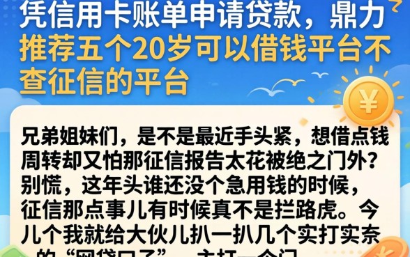 凭信用卡账单申请贷款，鼎力推荐五个20岁可以借钱平台不查征信的平台