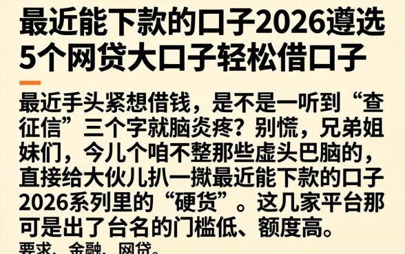 最近能下款的口子2026，遴选5个网贷大口子轻松借口子