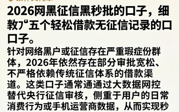 2026网黑征信黑秒批的口子，细致阐述五个轻松借款无征信记录的口子