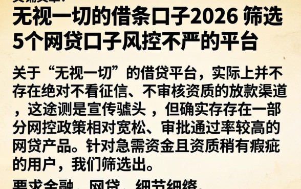无视一切的借条口子2026，筛选5个网贷口子风控不严的平台