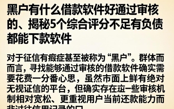 黑户有什么借款软件好通过审核的，揭秘5个综合评分不足有负债都能下款软件