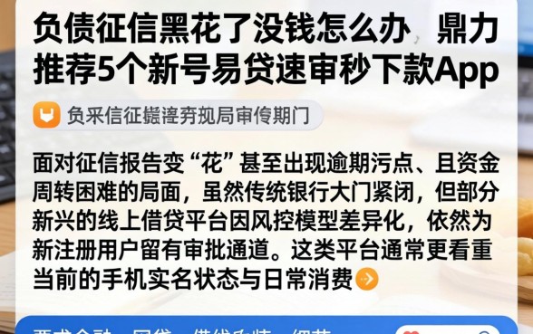 负债征信黑花了没钱怎么办，鼎力推荐5个新号易贷速审秒下款app