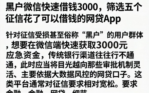 黑户微信快速借钱3000，筛选五个征信花了可以借钱的网贷app