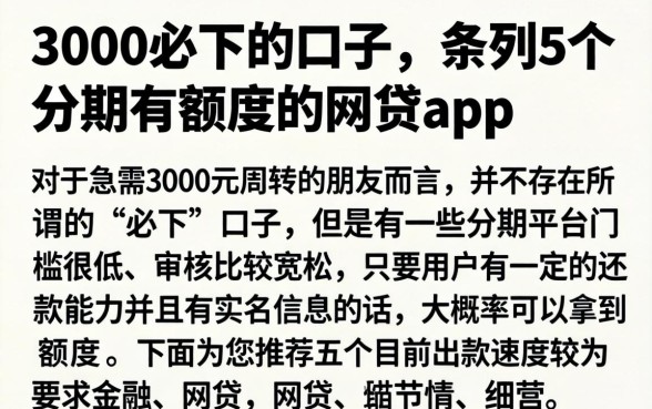 3000必下的口子,条列5个分期有额度的网贷app