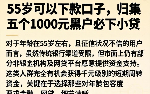 55岁可以下款的口子，归集五个1000元黑户必下小贷