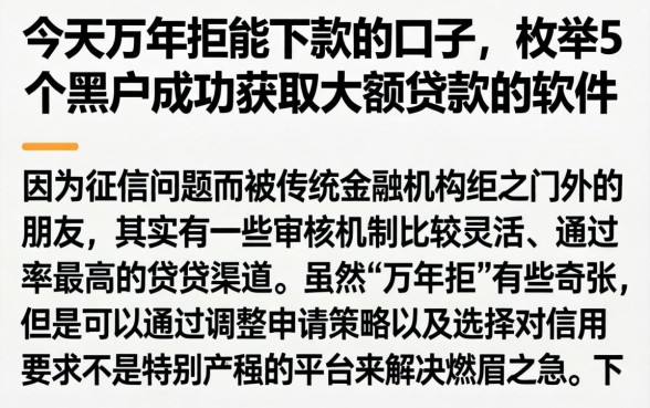 今天万年拒能下款的口子，枚举5个黑户成功获取大额贷款的软件