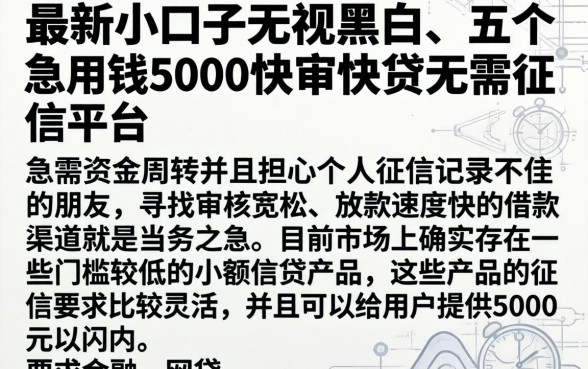 最新小口子无视黑白，详细阐述五个急用钱5000快审快贷无需征信平台