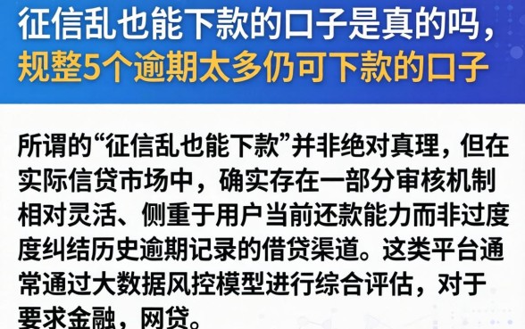 征信乱也能下款的口子是真的吗,规整5个逾期太多仍可下款的口子