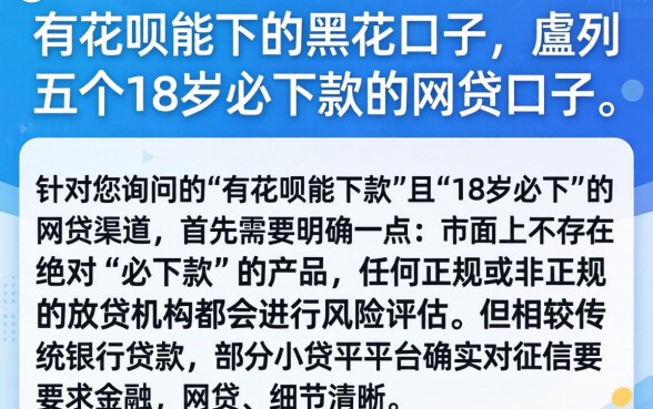 有花呗能下的黑花口子，胪列五个18岁必下款的网贷口子