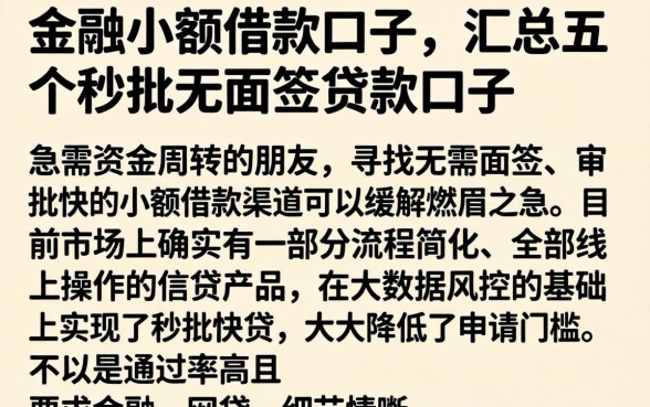 金融小额借款口子,汇总五个秒批无面签贷款口子
