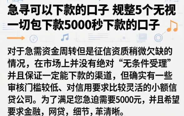急寻可以下款的口子，规整5个无视一切包下款5000秒下款的口子