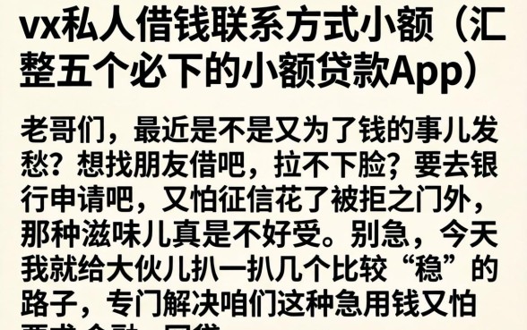 vx私人借钱联系方式小额，汇整五个必下的小额贷款app