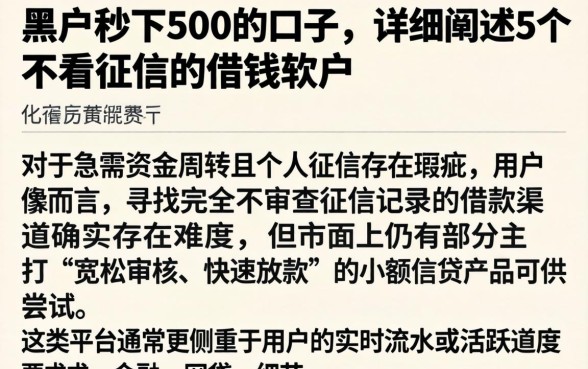 黑户秒下500的口子，详细阐述5个不看征信的借钱软件