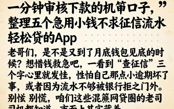 一分钟审核下款的机审口子，整理五个急用小钱不求征信流水轻松贷的app