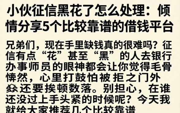 小伙征信黑花了怎么处理，倾情分享5个比较靠谱的借钱平台