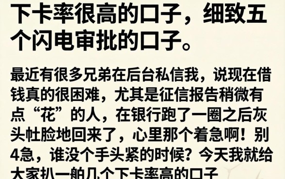 下卡率很高的口子，细致阐述五个闪电审批的口子