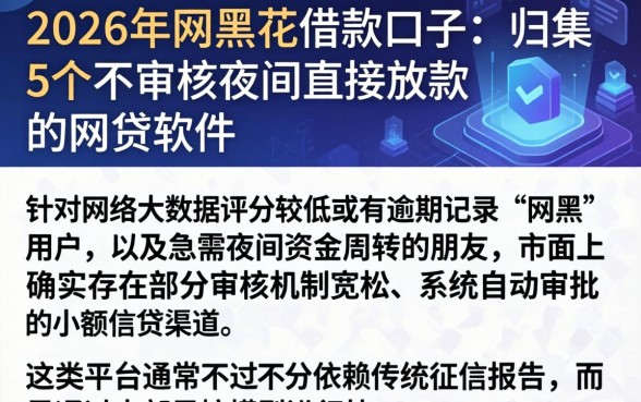 2026年网黑花借款口子，归集5个不审核夜间直接放款的网贷软件