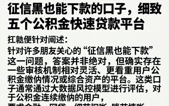 征信黑也能下款的口子，细致阐述五个公积金快速贷款平台