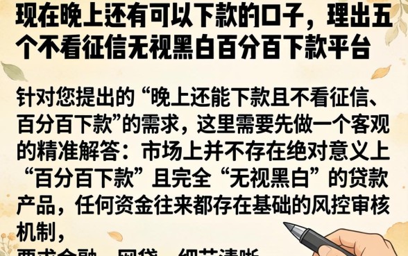 现在晚上还有可以下款的口子，理出五个不看征信无视黑白百分百下款平台