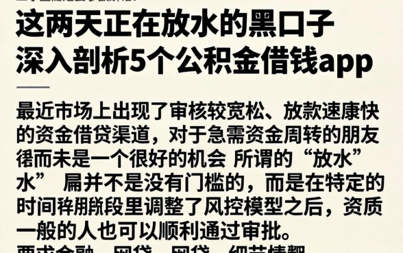这两天正在放水的黑口子,深入剖析5个公积金借钱app