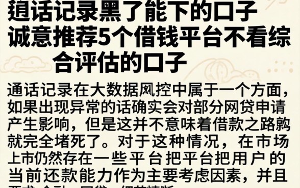 通话记录黑了能下的口子，诚意推荐5个借钱平台不看综合评估的口子
