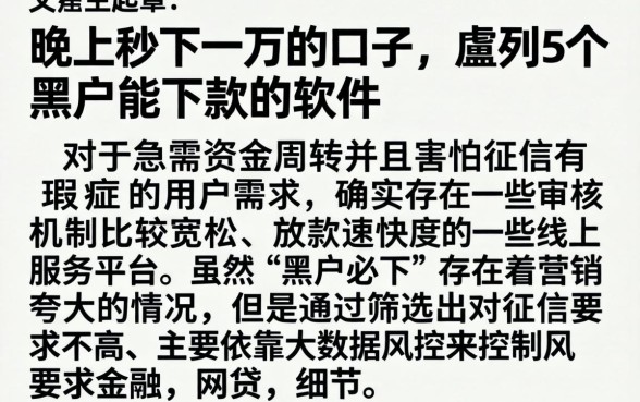 晚上秒下一万的口子，胪列5个黑户能下款的软件