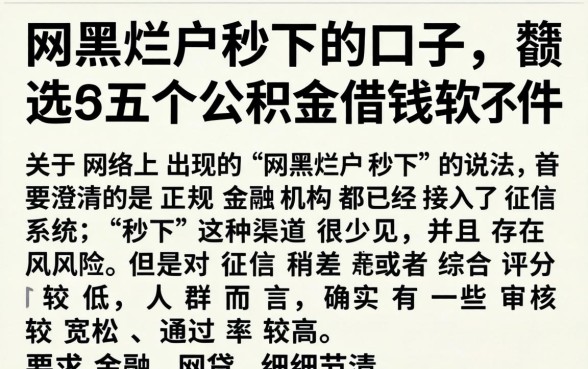 网黑烂户秒下的口子，遴选五个公积金借钱软件
