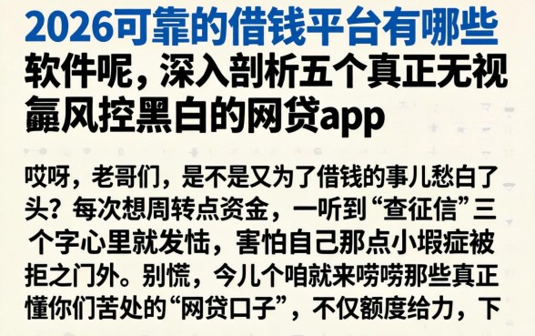 2026可靠的借钱平台有哪些软件呢，深入剖析五个真正无视风控黑白的网贷app