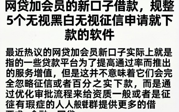 网贷加会员的新口子借款，规整5个无视黑白无视征信申请就下款的软件