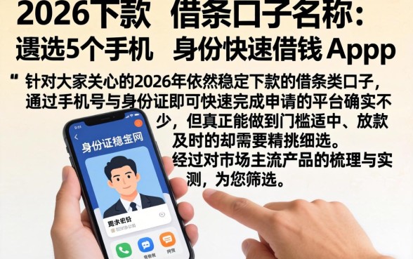 2026下款的借条口子名称，遴选5个手机和身份证快速借钱app