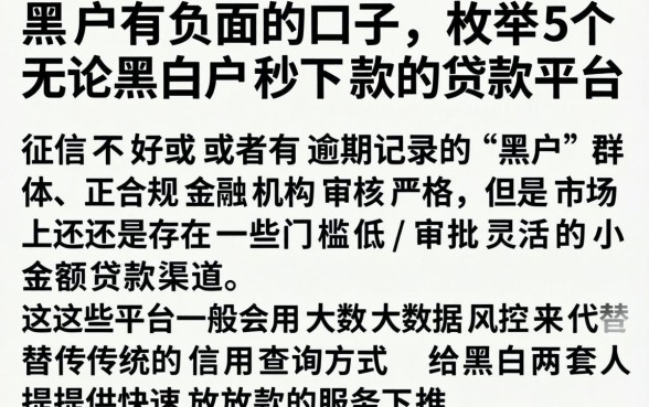 黑户有负面的口子，枚举5个无论黑白户秒下款的贷款平台