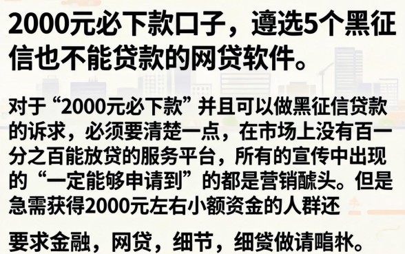 2000元必下款的口子，遴选5个黑征信也能贷款的网贷软件