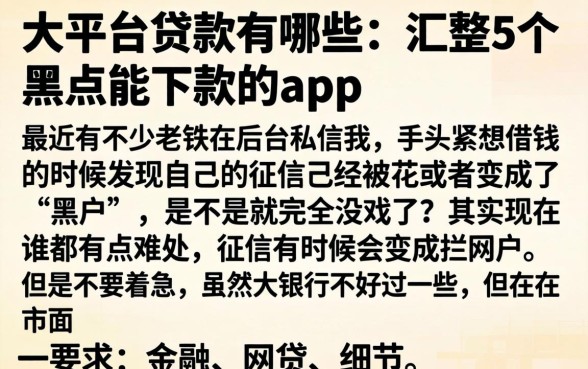 大平台贷款有哪些，汇整5个黑户能下款的app