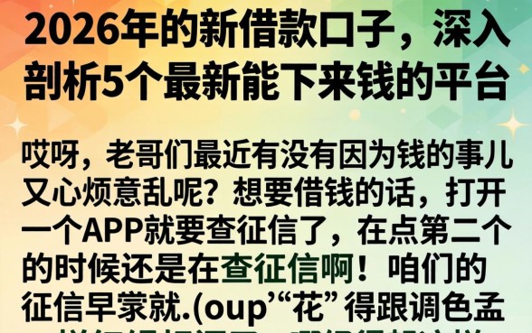 2026年的新借款口子，深入剖析5个最新能下来钱的平台