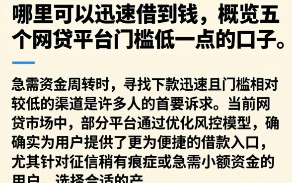 哪里可以迅速借到钱，概览五个网贷平台门槛低一点的口子