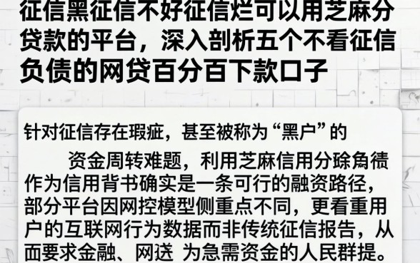 征信黑征信不好征信烂可以用芝麻分贷款的平台，深入剖析五个不看征信负债的网贷百分百下款口子
