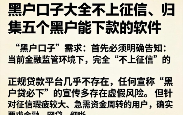 黑户口子大全不上征信，归集五个黑户能下款的软件