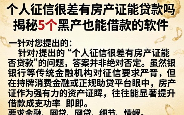 个人征信很差有房产证能贷款吗，揭秘5个黑户也能借款的软件