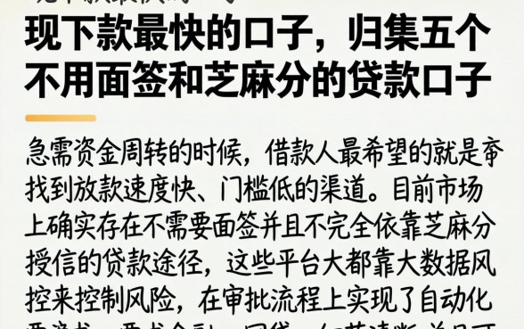 现下款最快的口子，归集五个不用面签和芝麻分的贷款口子