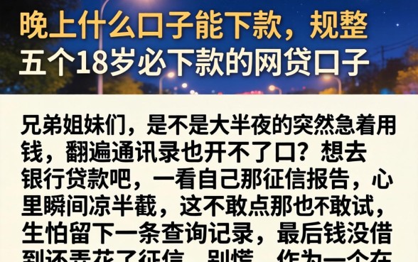 晚上什么口子能下款，规整五个18岁必下款的网贷口子