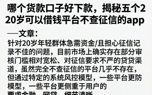 哪个货款口子好下款,揭秘五个20岁可以借钱平台不查征信的app